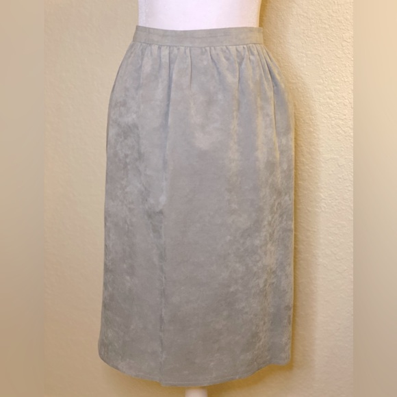 Suede Skirt in Light Gray. Ultrasuede. Soft Shirred Waist. Fully Lined. - Picture 1 of 2
